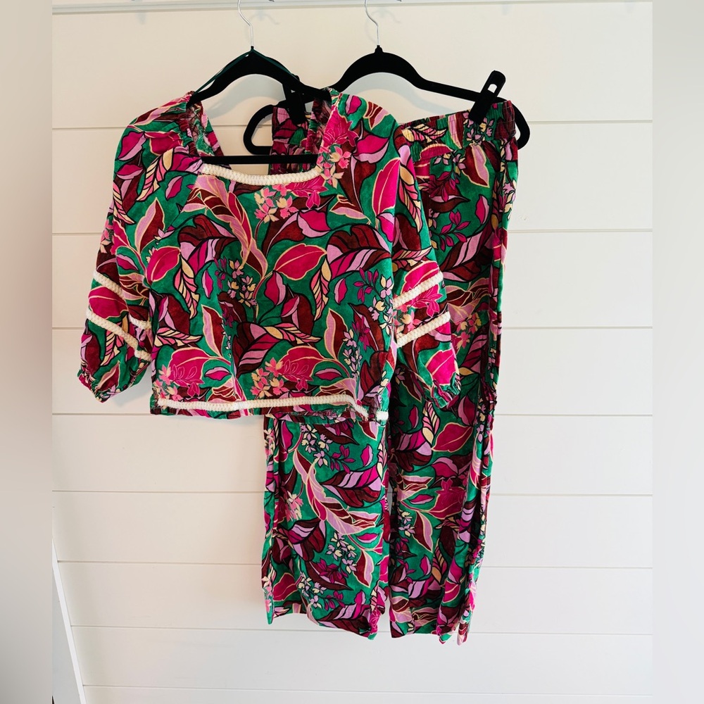 Cynthia Rowley Floral Wide Leg Pants & Top Set, Size Medium